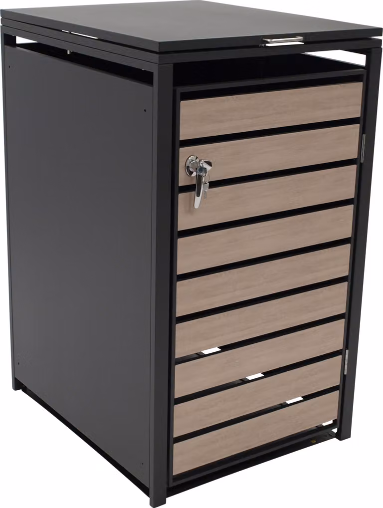 DEGAMO Box per bidoni della spazzatura BERLIN da 1 posto, 68x80x116 cm, per bidoni da 120 e 240 litri, effetto legno