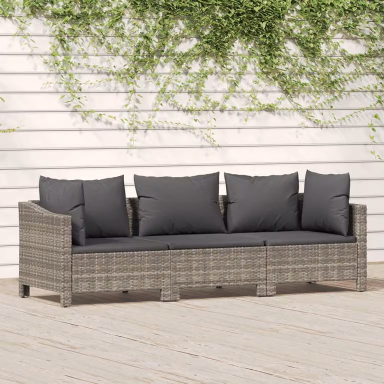 Set Divani da Giardino a L vidaXL in Polyrattan Grigio con Cuscini in Schiuma e Struttura in Acciaio Verniciato a Polvere