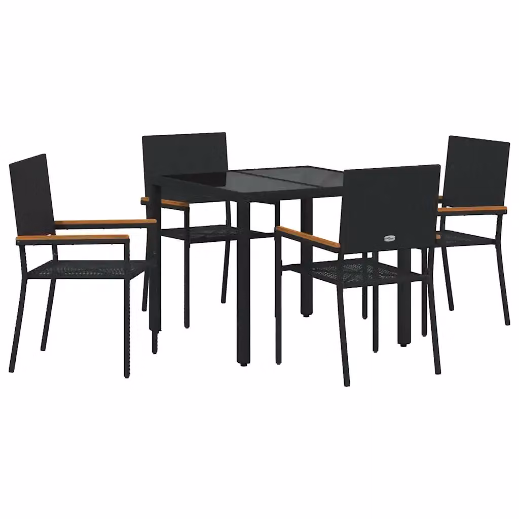 Set da pranzo per giardino e terrazza vidaXL in polyrattan nero con tavolo in vetro e legno di acacia, 5 pezzi – 2