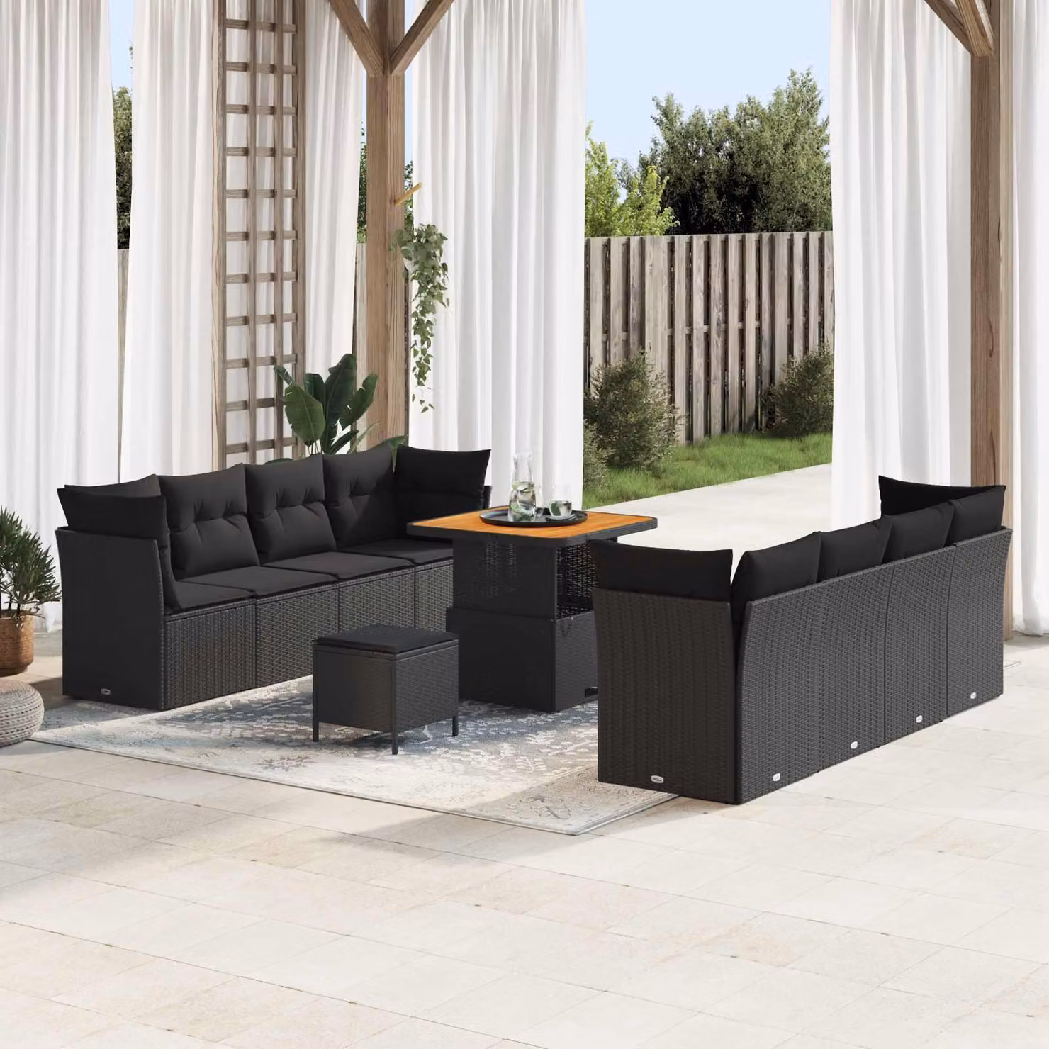 Maison Exclusive - Set da giardino composto da 11 pezzi, divano in rattan sintetico nero