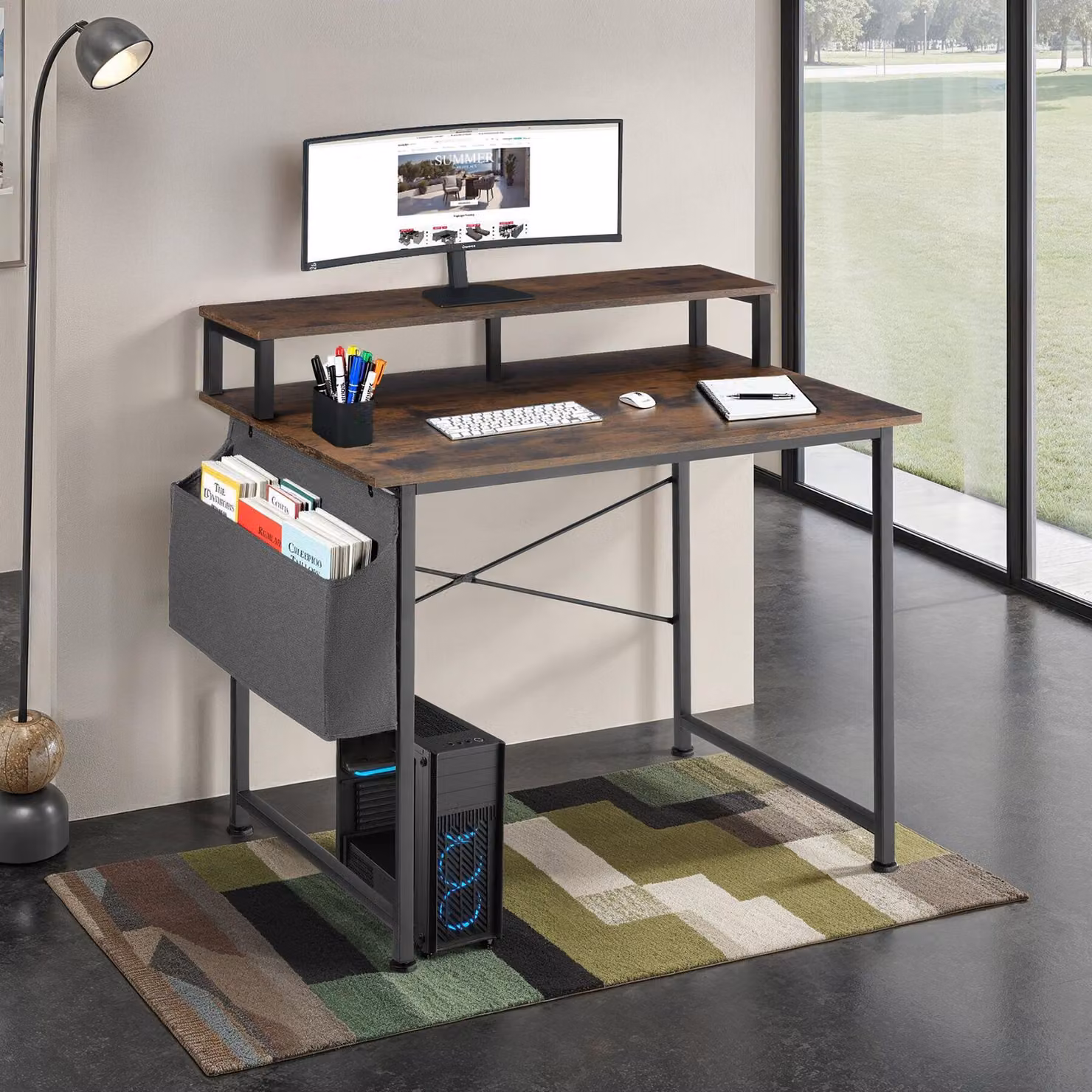 Scrivania da ufficio tectake in stile industriale marrone con struttura a X e piano in MDF laminato L: 120 cm, P: 60 cm, H: 75 cm – 3