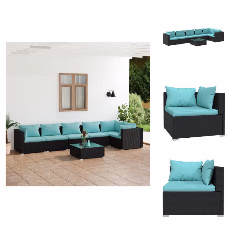 vidaXL set da salotto da giardino 7 pezzi con cuscini in poly rattan nero - Set di mobili da giardino