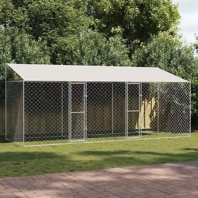 Gabbia per cani vidaXL in metallo color argento con tetto resistente alle intemperie L: 600 cm, P: 200 cm, H: 256 cm – 1
