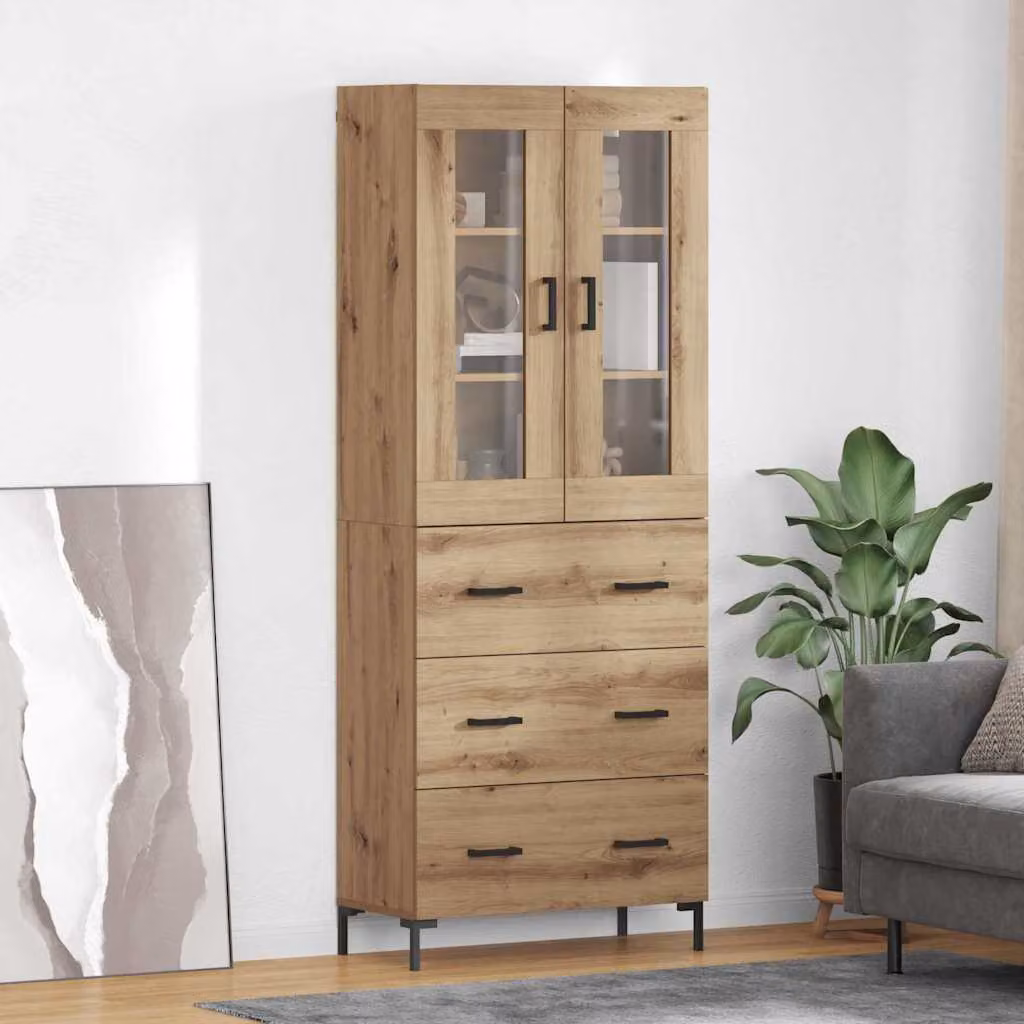 Set di 2 credenze vidaXL in rovere con ante in vetro e cassetti per soggiorno, L/P/H: 69,5 x 34 x 180 cm