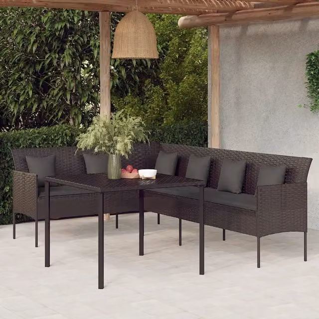 Set da Pranzo da Giardino 2 pz con Cuscini Nero in Polyrattan 362338