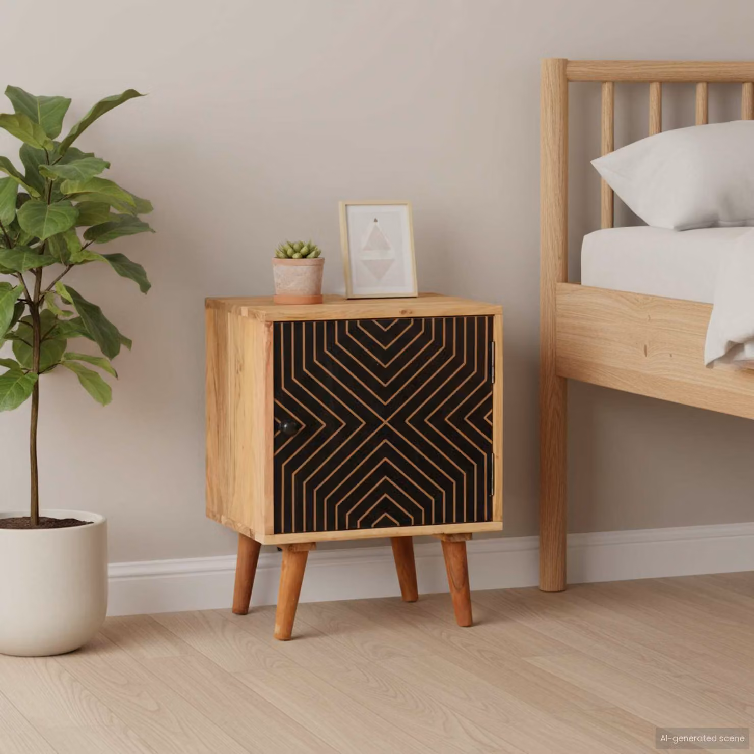 Comodino vidaXL in legno massello di acacia, stile mid-century, L/P/H: 40 x 30 x 50 cm