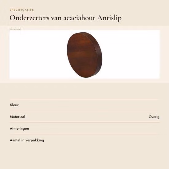 Set di sottobicchieri in legno di acacia - 6 pezzi - Antiscivolo - Supporti in metallo - 10 cm - Multifunzionali