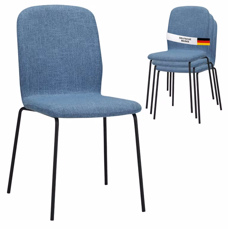 Set di 4 sedie per sala da pranzo Albatros ENNA, blu - Sedia imbottita impilabile e confortevole - Sedia da cucina elegante, sedia per sala da pranzo o tavolo da pranzo, sedia da conferenza , numero di pezzi:4, colore:Blu