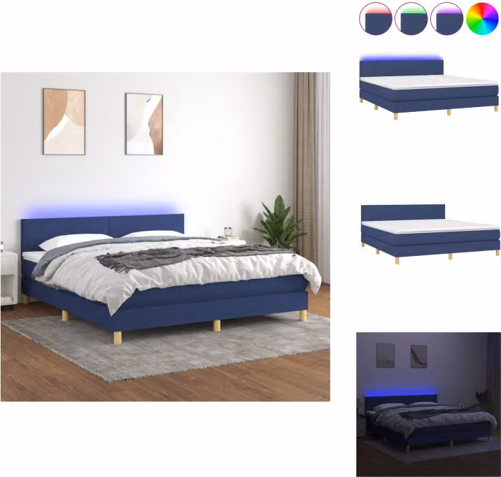 vidaXL Letto a molle con materasso e tessuto LED Blue 160x200 cm - Letti & strutture letto
