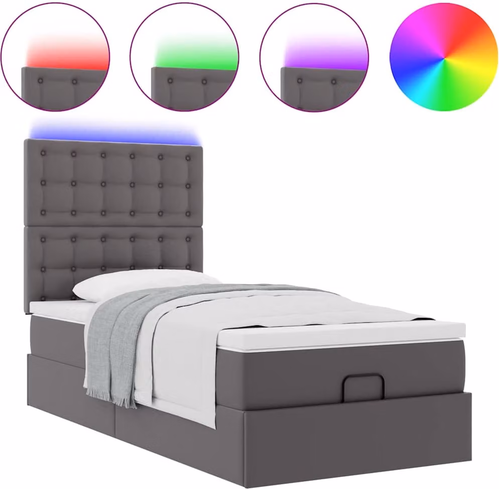 Struttura Letto Pouf con Materasso Grigio 100x200 cm Pelle finta