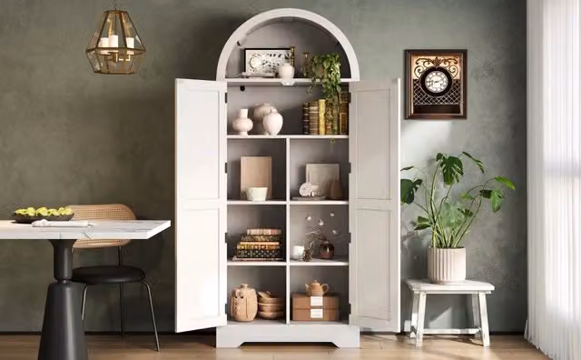 Armadio Mivray moderno in MDF bianco con ante a battente e ripiani regolabili per soggiorno e camera da letto