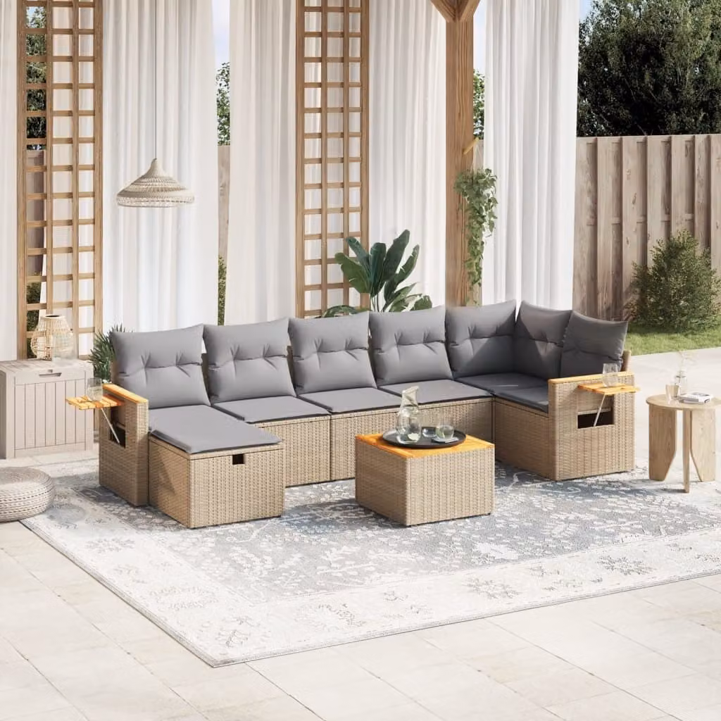 Maison Exclusive - Set Divano da Giardino 8 pz con Cuscini Beige Misto Polyrattan