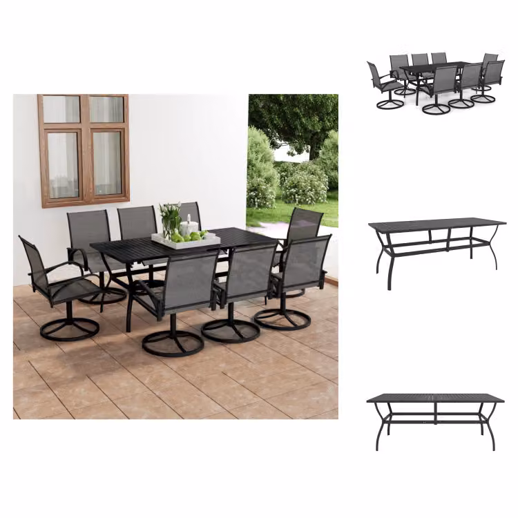 vidaXL Set da pranzo da giardino 9 pezzi in tessuto e acciaio - Set di mobili da giardino