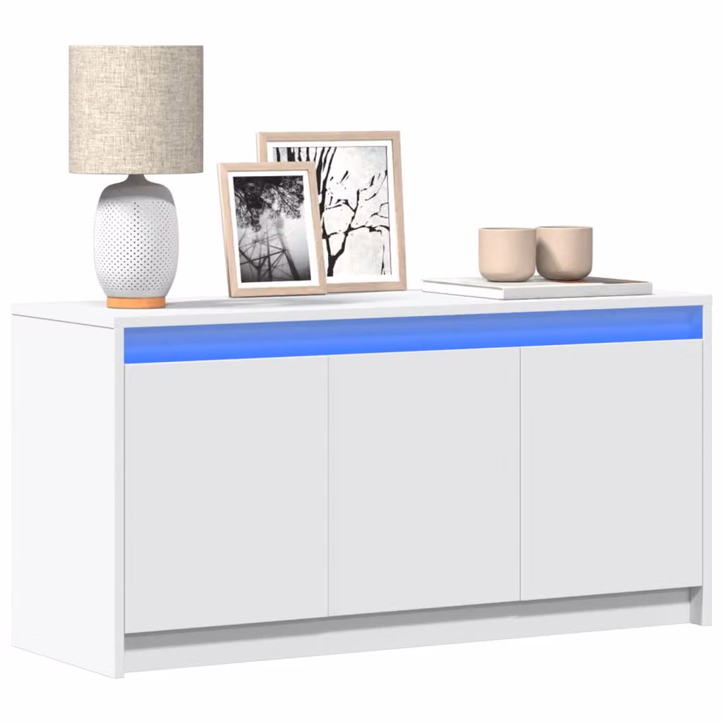 vidaXL Mobile Porta TV Moderno Bianco con Illuminazione LED Integrata e Ruote L/P/H: 100 x 34 x 50 cm
