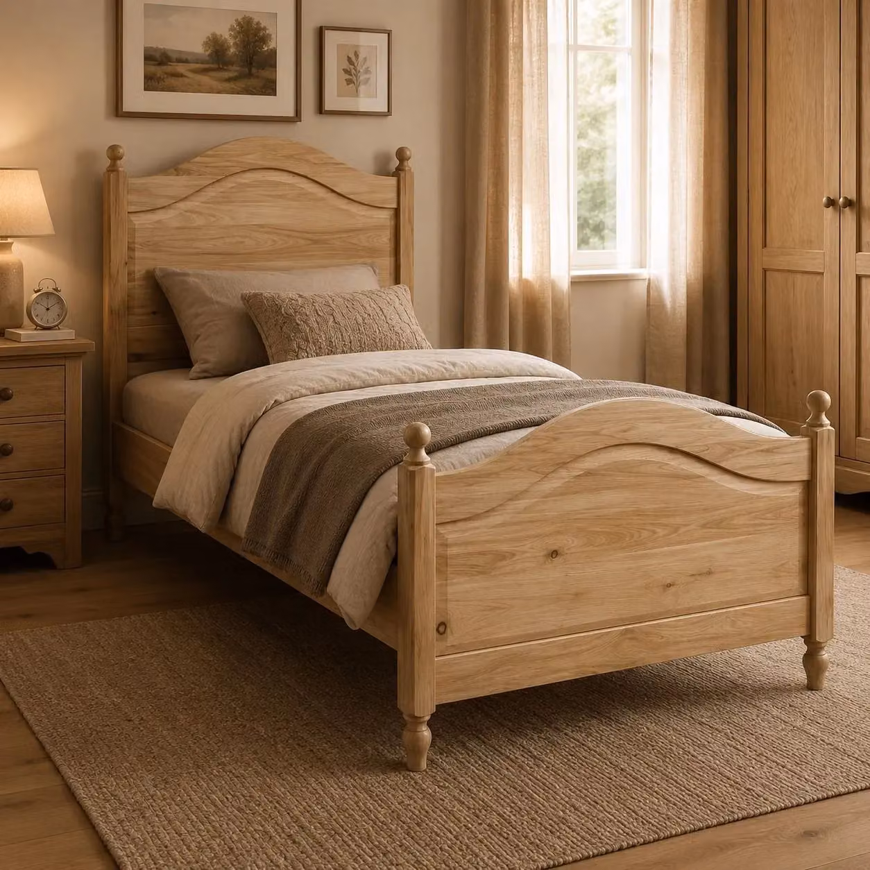 Letto 1 piazza e mezza in legno di faggio stile arte povera Mobili 2G L/P/H: 129 x 212 x 112 cm – 3