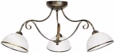 Plafoniera vintage Luminex in metallo oro e vetro bianco con 3 portalampada E27