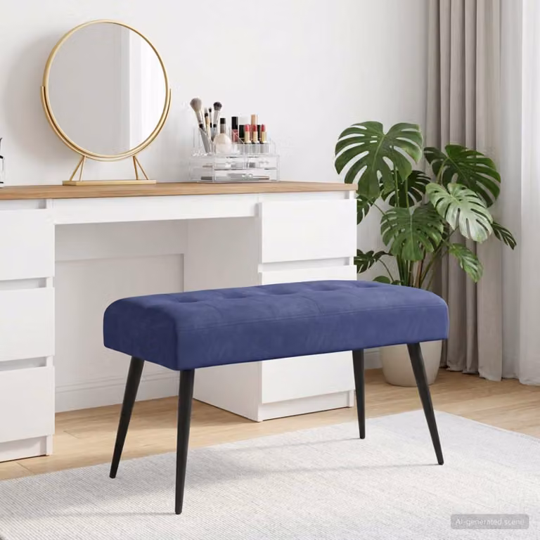 Panchina moderna vidaXL in velluto blu con bottoni imbottiti L: 80 cm, P: 40 cm, H: 46 cm
