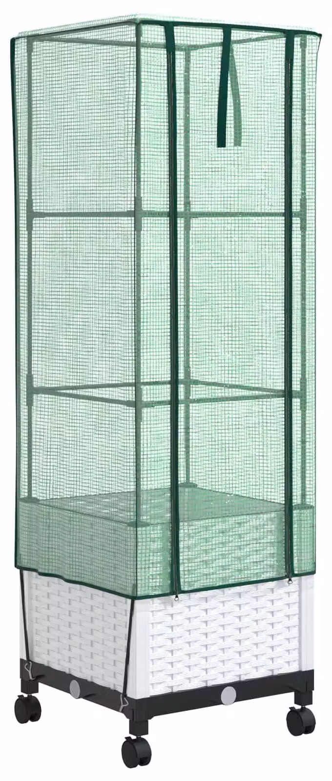 Vaso da giardino con copertura a serra e ruote, colore bianco, materiale: polipropilene