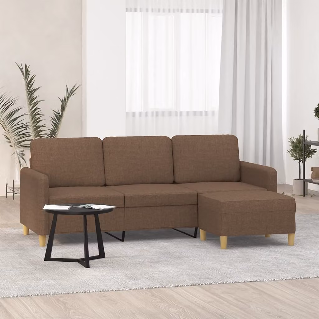 Maison Exclusive - Divano a tre posti con poggiapiedi, marrone, 180 cm, in tessuto