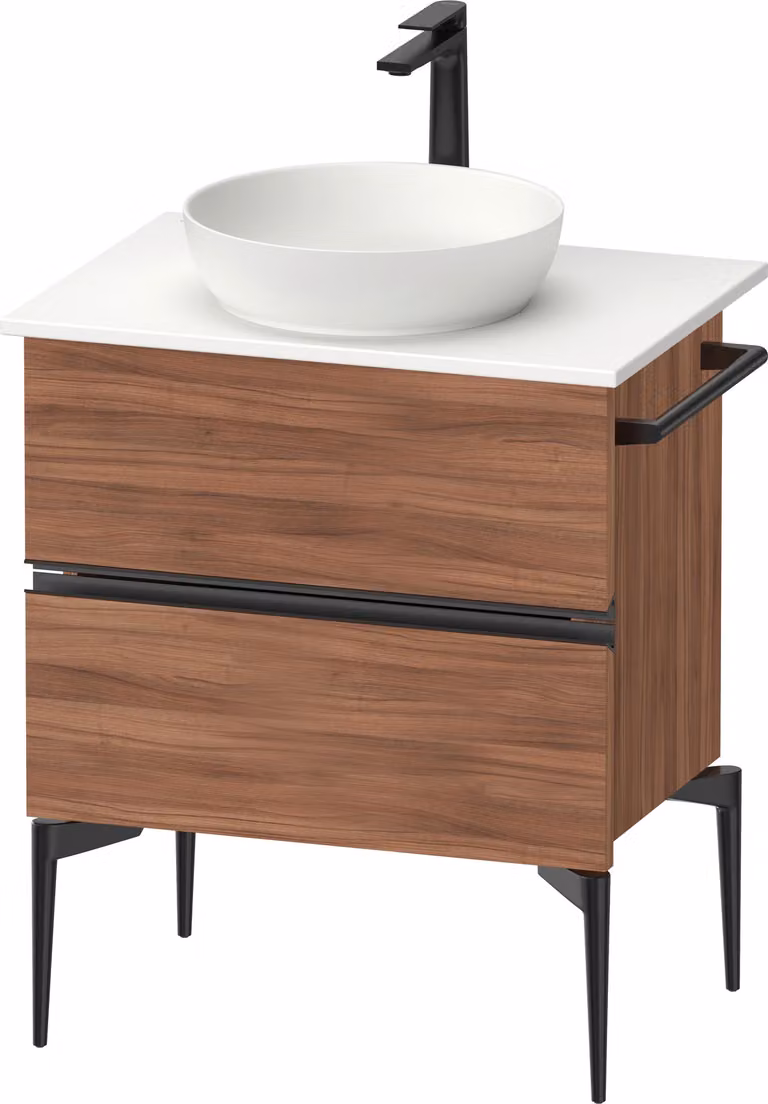 Duravit Sivida Meuble sous-lavabo sur console, 2 tiroirs, poignée noire diamantée mate, 645x475x548mm, SV46570BD790000, SV46570BD790000