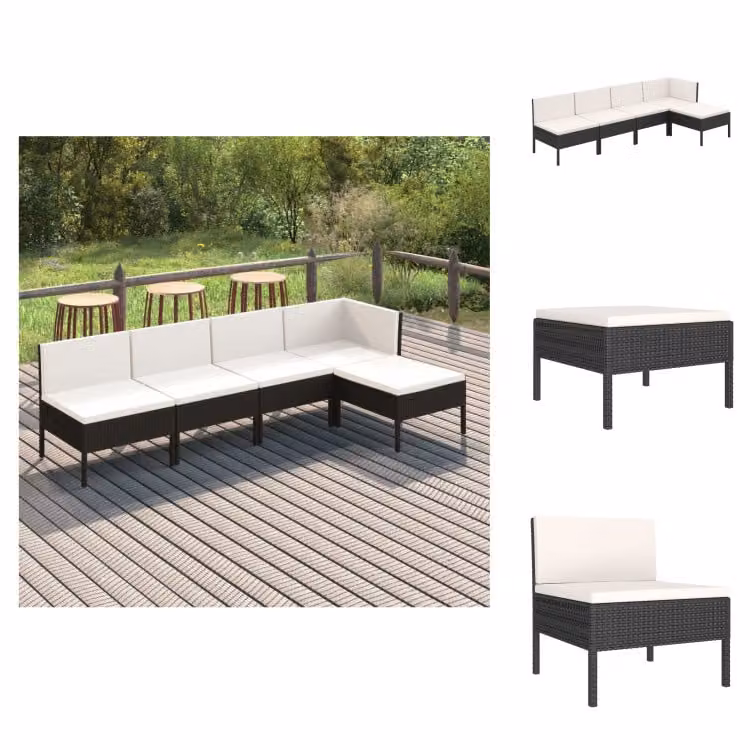 vidaXL Set da salotto da giardino 5 pezzi con cuscini in poly rattan nero - Set di mobili da giardino