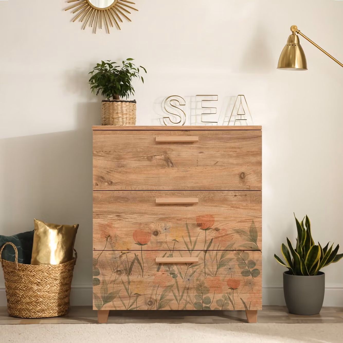 Skye Decor, Leva Gravis Tulip, cassettiera, pino atlantico, pannelli truciolari rivestiti al 100% in melamina, 80 x 43 x 95 cm