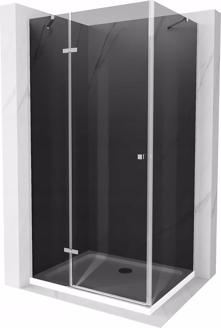 Mexen Roma cabina doccia battente 100 x 120 cm, grafite, cromo + piatto Flat, bianco - 854-100-120-01-40-4010