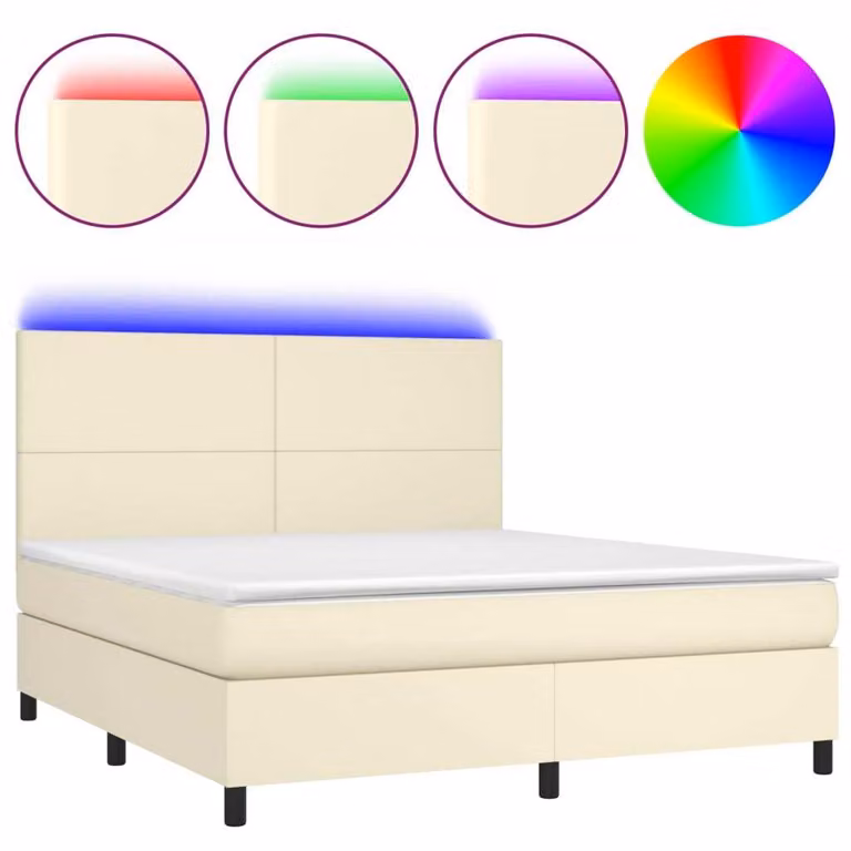 Giroletto a Molle con Materasso e LED Crema 160x200 cm