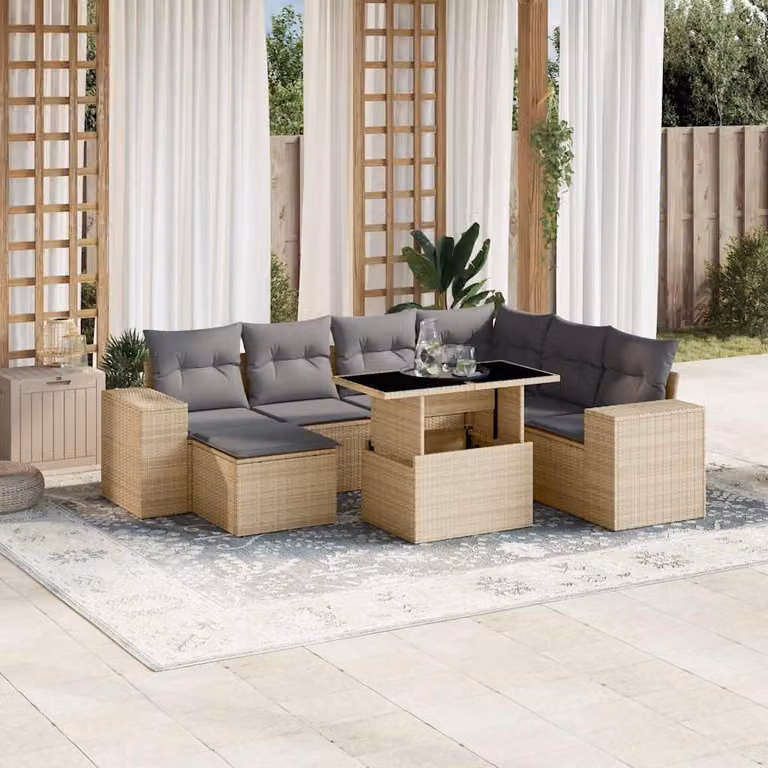 Set Divano da Giardino vidaXL 8 pz a Forma a L con Cuscini Beige e Tavolino in Polyrattan e Metallo