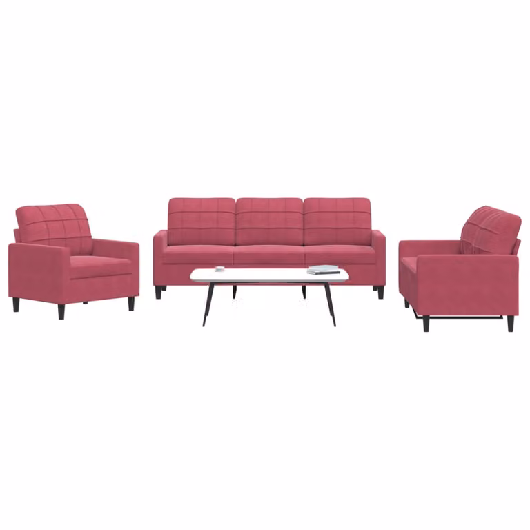Maison Exclusive - Set divano a 3 pezzi con cuscini in velluto bordeaux