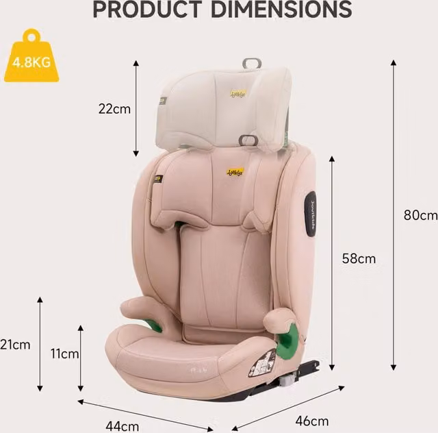 Seggiolino auto i-Size R129 per bambini da 100 a 150 cm, poggiatesta regolabile, protezioni laterali, pratico e robusto