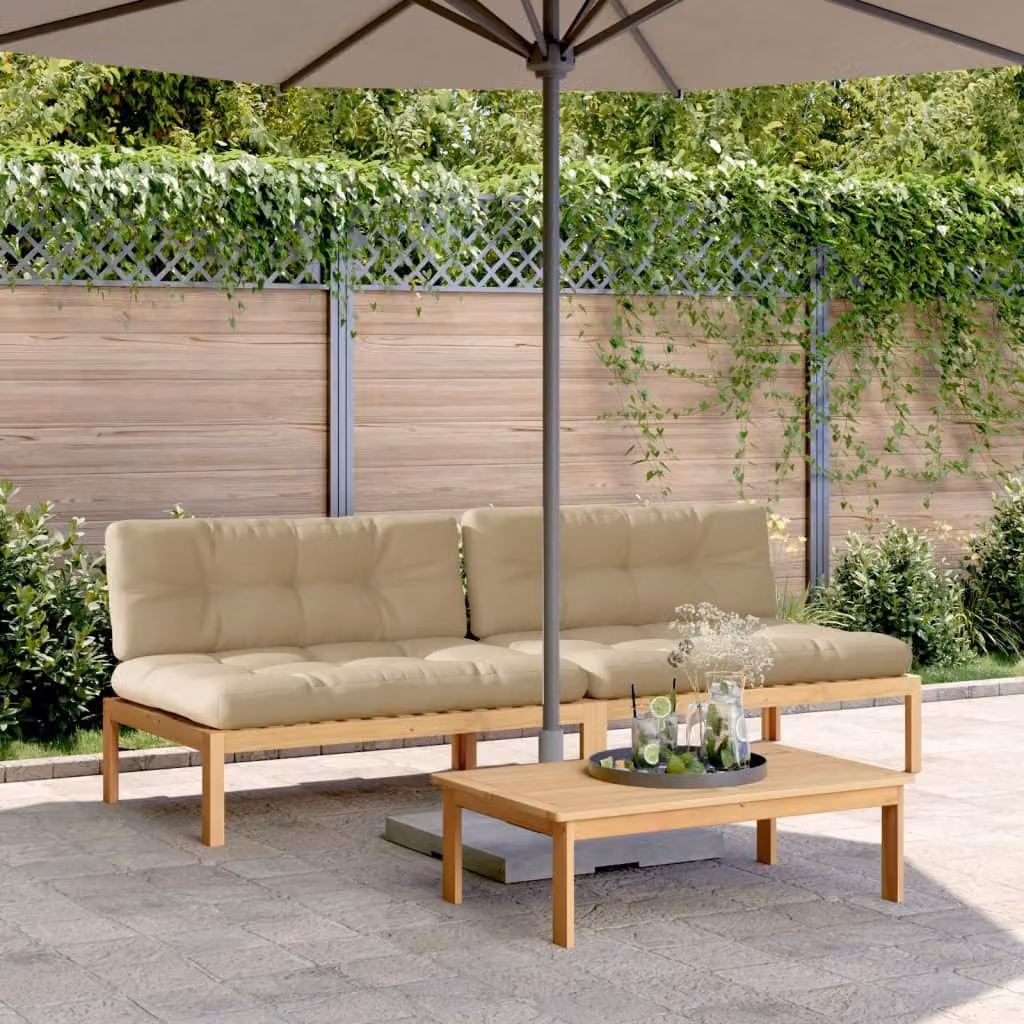 Set di 2 divani centrali da giardino vidaXL in legno massello di acacia con cuscini beige e marroni