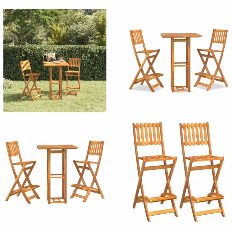 vidaXL Set bar da giardino 3 pezzi in legno massiccio di acacia - set bar da giardino - set bar da giardino - set bar - set bistrot