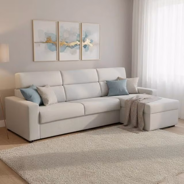 Divano Letto Celleno DMORA con Penisola Sfoderabile Grigio Chiaro Made in Italy L/P: 280 x 160 cm – 1