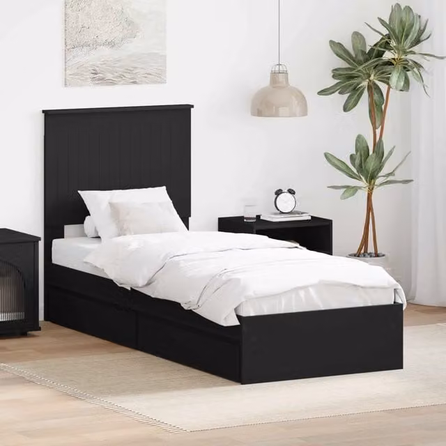 Letto con Contenitore Moderno vidaXL in Legno Ingegnerizzato Nero L: 75 cm, P: 190 cm, H: 193 cm – 1