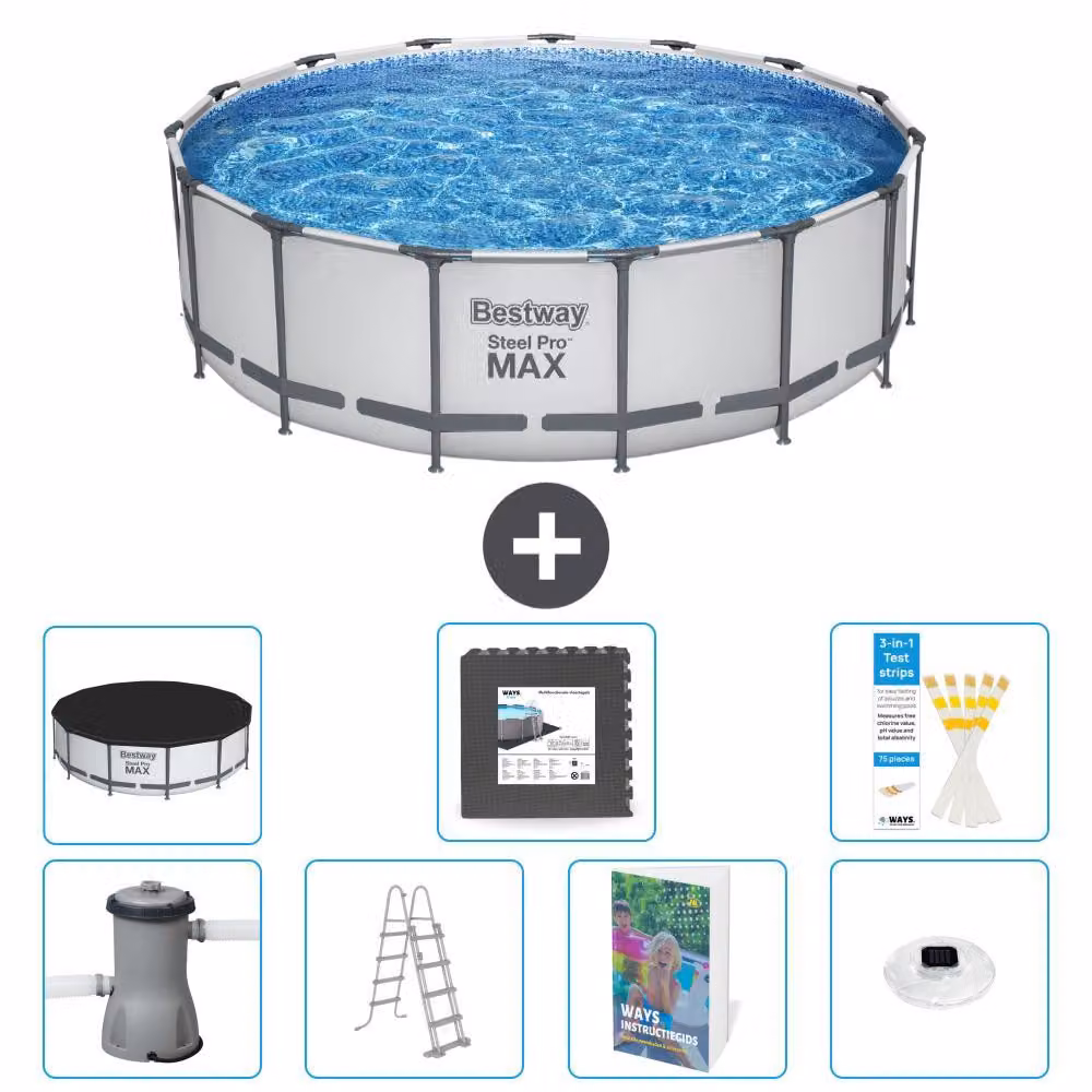 Bestway Steel Pro MAX, piscina in acciaio, forma rotonda - 488x122 cm - composta da 6 parti, modello S608