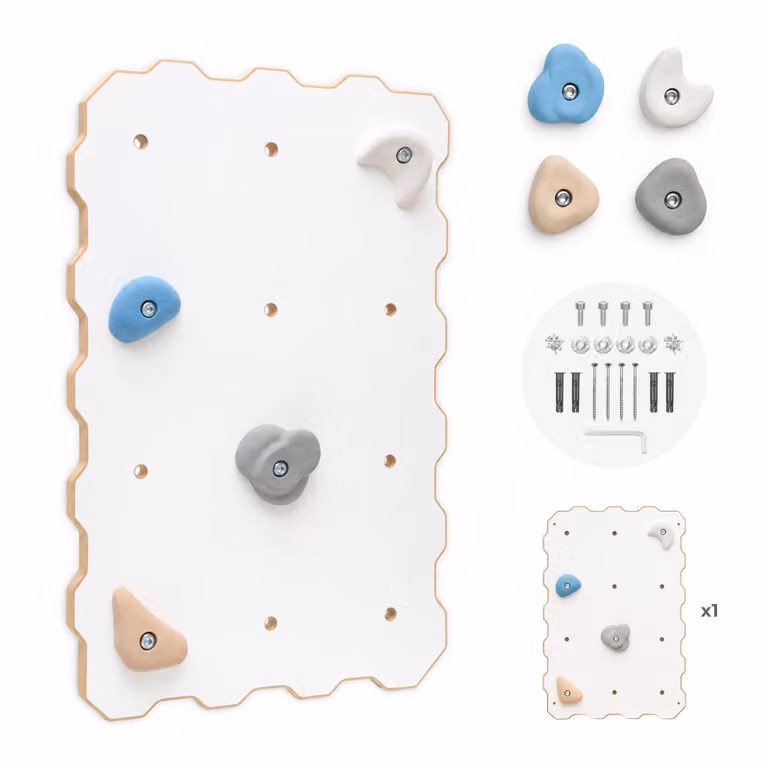 MAMOI® Parete da arrampicata in legno per interni con 4 prese da arrampicata, modulo da arrampicata bianco, set da arrampicata per la casa