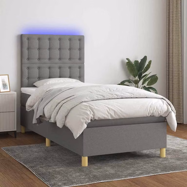 Letto a molle con materasso e illuminazione LED vidaXL in tessuto grigio scuro L/P/H: 80 x 200 cm