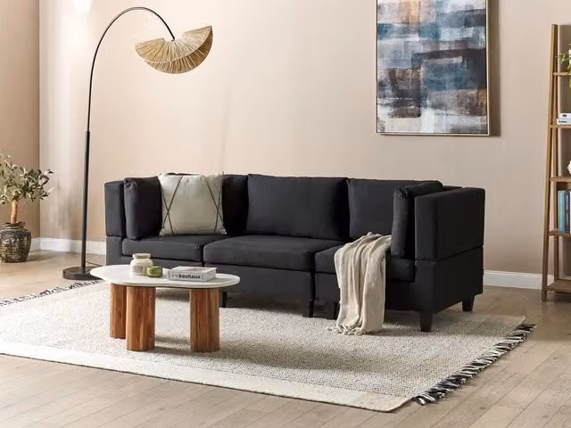 Divano Componibile Beliani in Tessuto Nero con Coperture Rimovibili, Stile Moderno, L: 228 cm, P: 76 cm, H: 72 cm – 1
