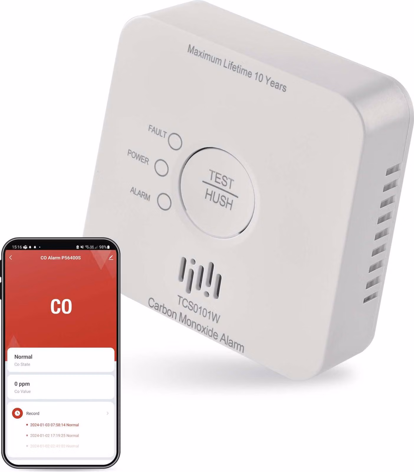 EMOS GoSmart - Rilevatore di CO domestico intelligente - WiFi, allarme visivo e 85dB, a batteria, montaggio a parete, durata di 10 anni, batteria inclusa , P56400S