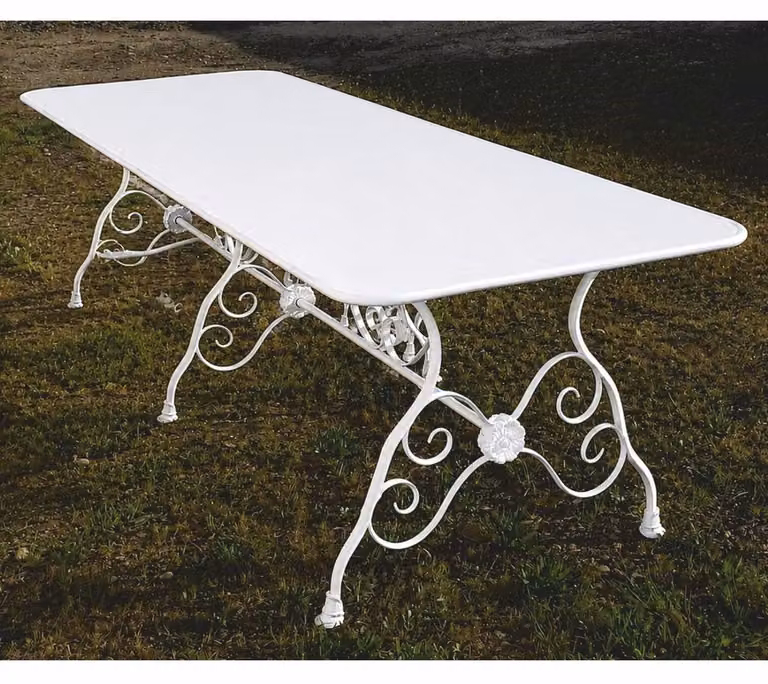 Tavolo da esterno in stile Art Nouveau "Casa Padrino", bianco, 250 cm - Tavolo da giardino in ferro battuto dal design nostalgico - Arredamento da giardino in stile Art Nouveau