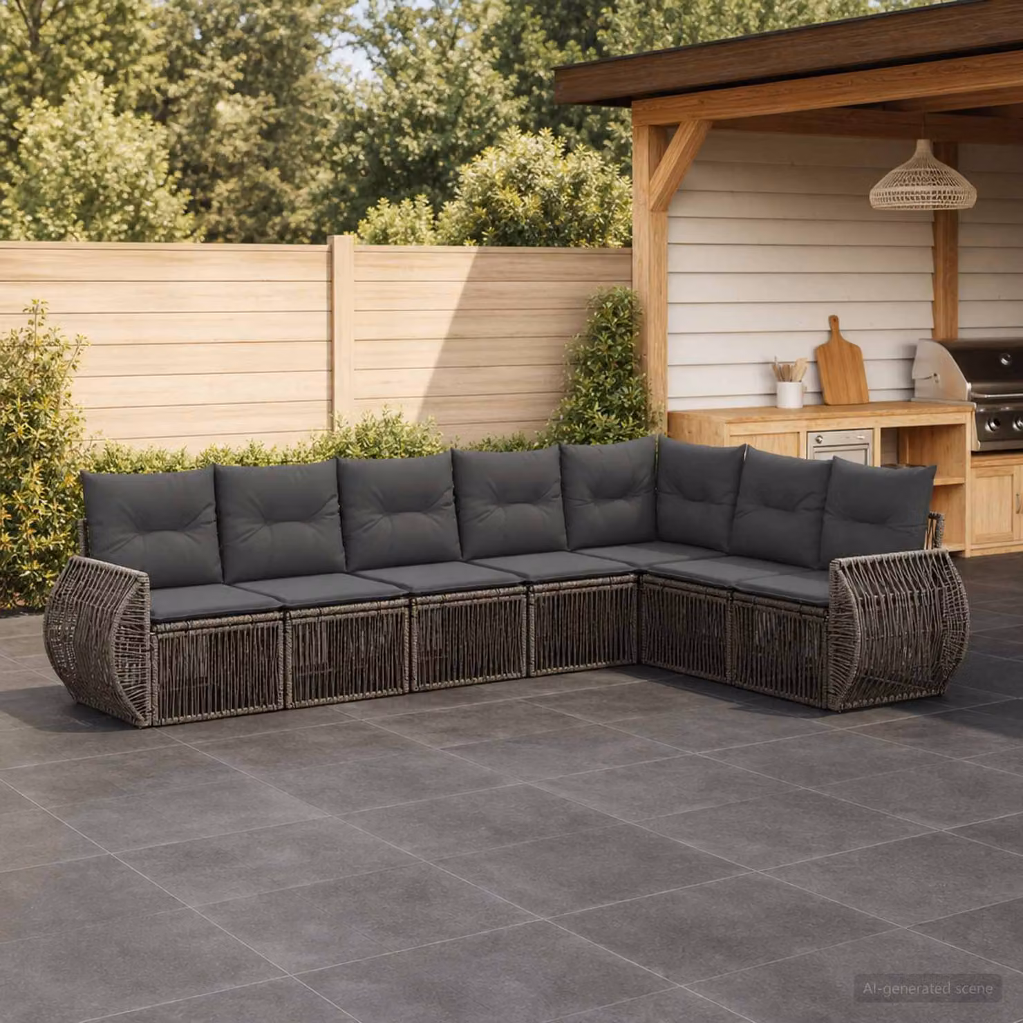Set Divano da Giardino vidaXL 7 Pezzi a Forma di U in Polyrattan con Cuscini, Grigio e Antracite