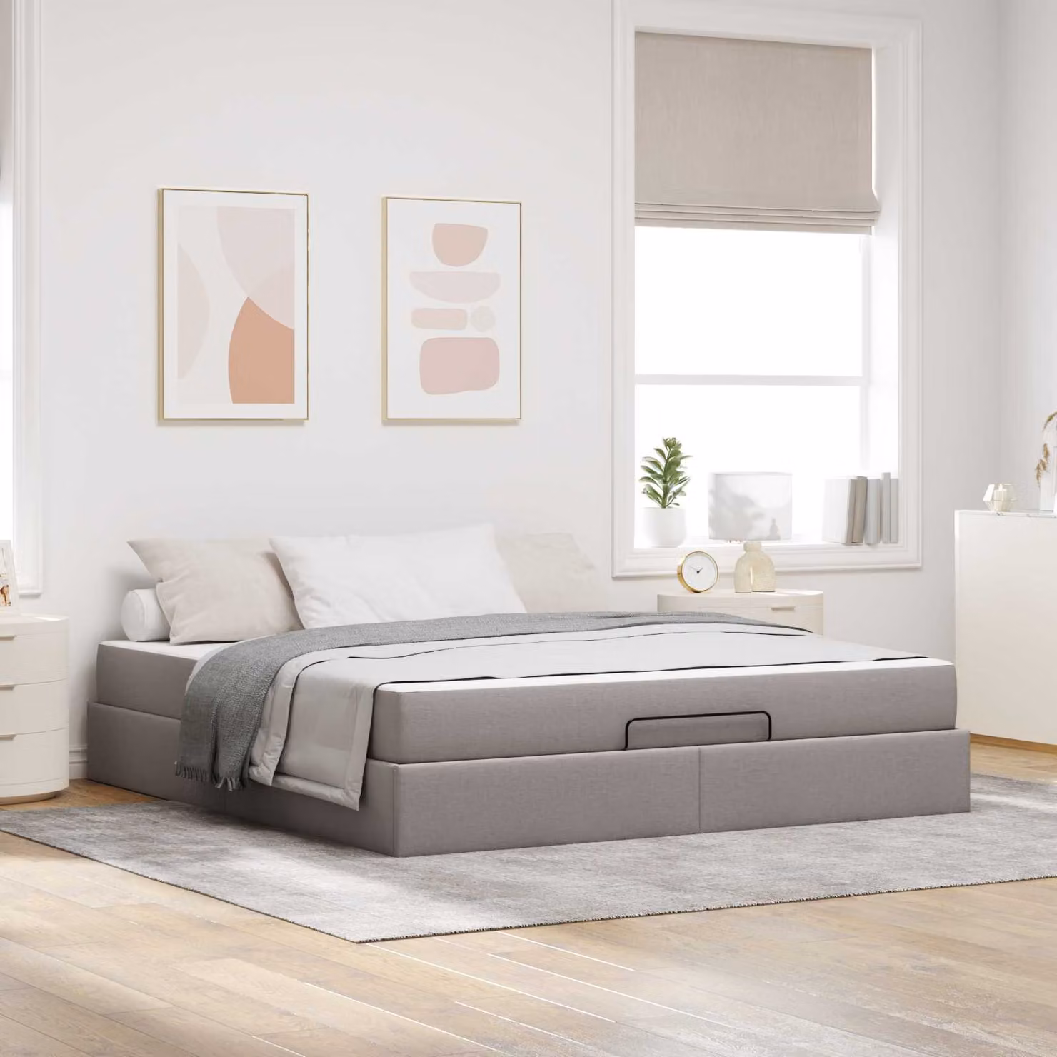 Set letto con struttura imbottita e 2 materassi vidaXL in tessuto beige o grigio, L/P: 180 x 200 cm