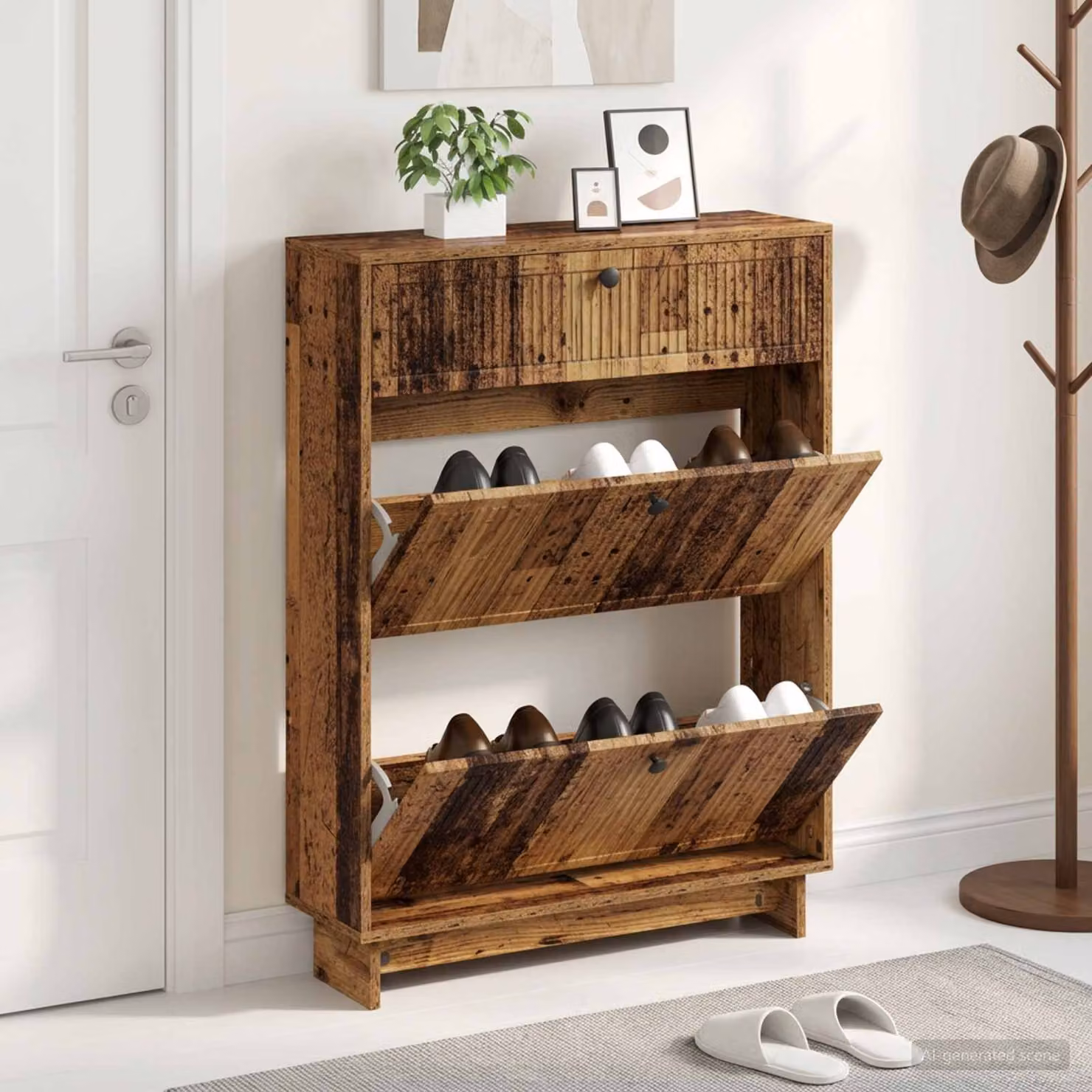 Mobile porta scarpe moderno vidaXL in legno e MDF con scomparti basculanti, L/P/H: 78 x 24 x 103 cm