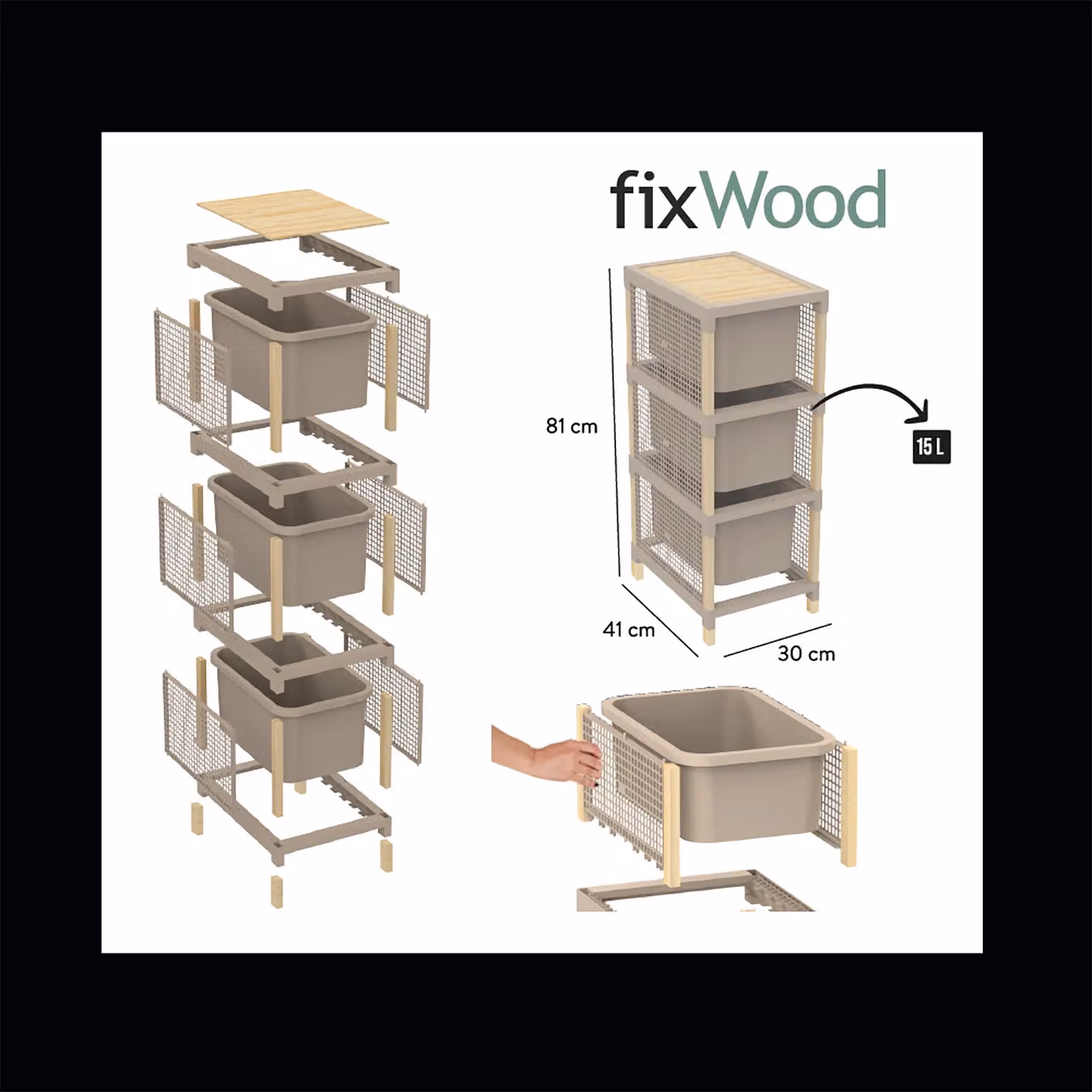 Vestiamo Casa Cassettiera Multiuso FixWood con 3 Cassetti in Legno di Pino Colore Beige H 82 cm x L 30 cm x P 41 cm – 2