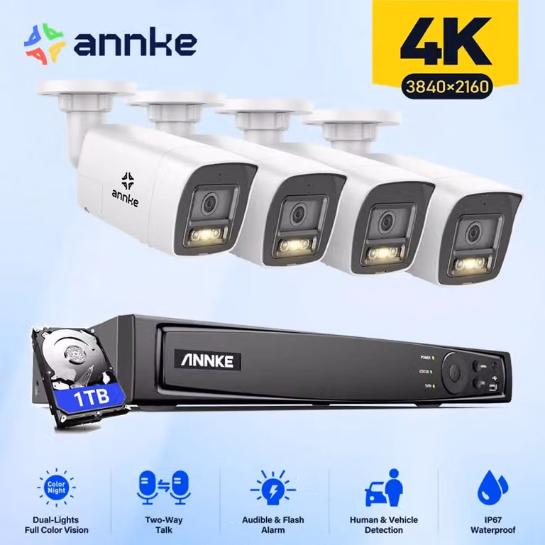 Sistema di videosorveglianza – 4K Ultra HD – Registratore NVR a 8 canali – Visione notturna e rilevamento del movimento