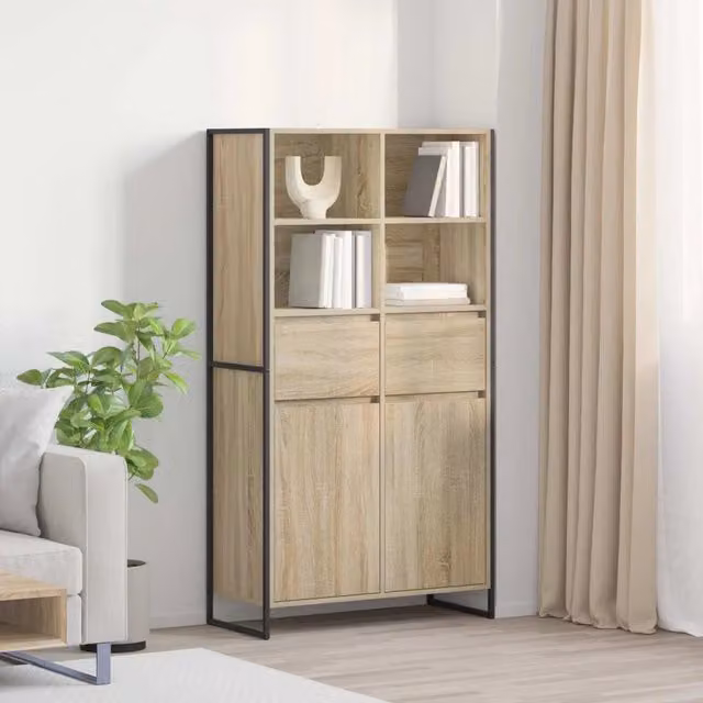 Credenza stile industrial vidaXL in legno MDF e metallo marrone L: 81 cm, P: 36 cm, H: 150.5 cm