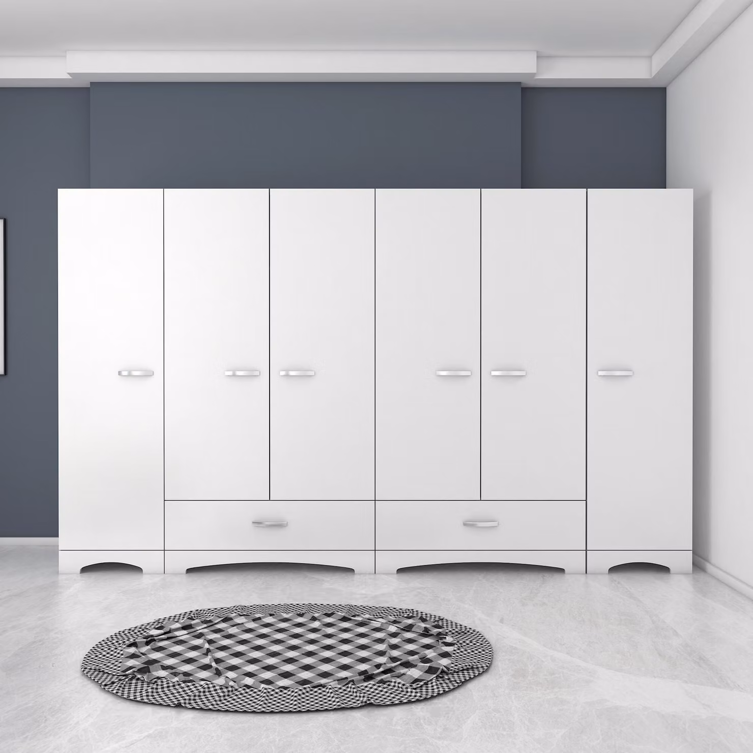 Skye Decor, F4 - 498, armadio, bianco, pannello truciolare rivestito al 100% in melamina di classe E1, 243 x 47,6 x 181 cm