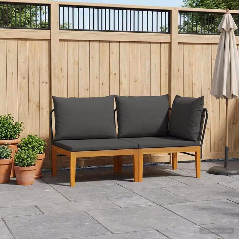 Set da giardino vidaXL a forma di L con divano angolare a 2 posti e cuscini in legno di acacia trattato, colori marrone, antracite o grigio