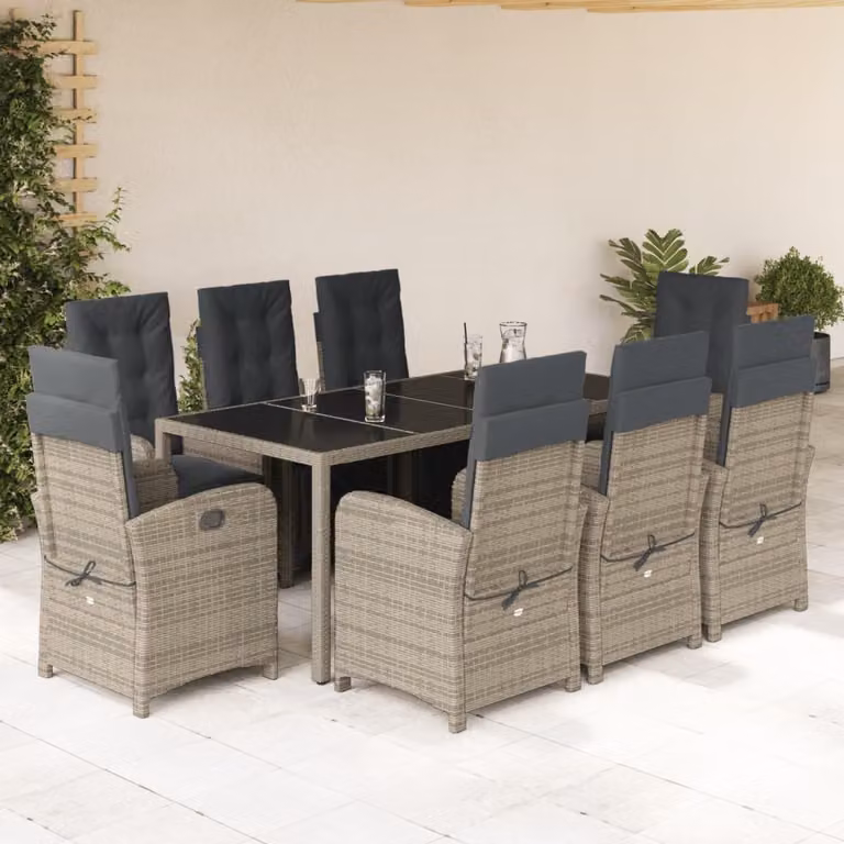 Maison Exclusive - Set da Pranzo da Giardino 9 pz con Cuscini in Polyrattan Grigio